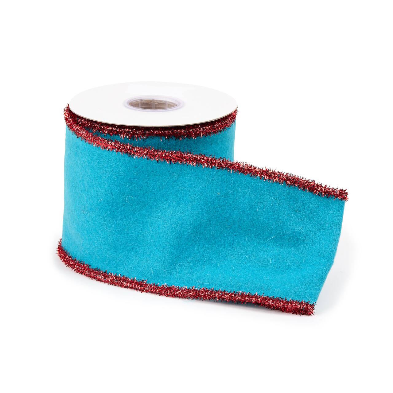 4" x 5yd. Blue Wool & Red Tinsel Wired Ribbon, 2ct.